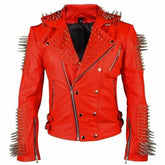 Red Spiked Leather Jacket Punk & Steampunk Biker Style with Metal Studs